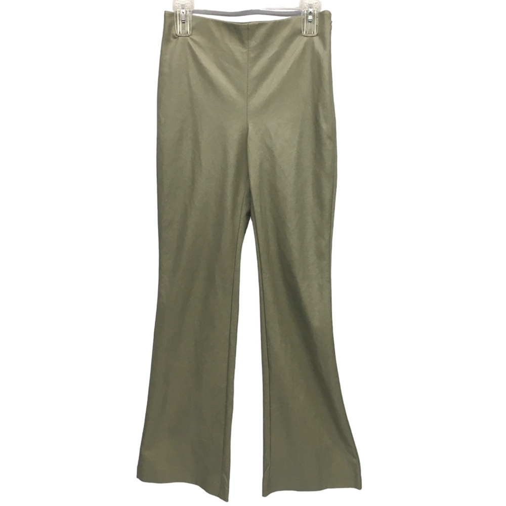 Wilfred Aritzia Sage Green Vegan Leather Flare Leg Pants Misses size 6